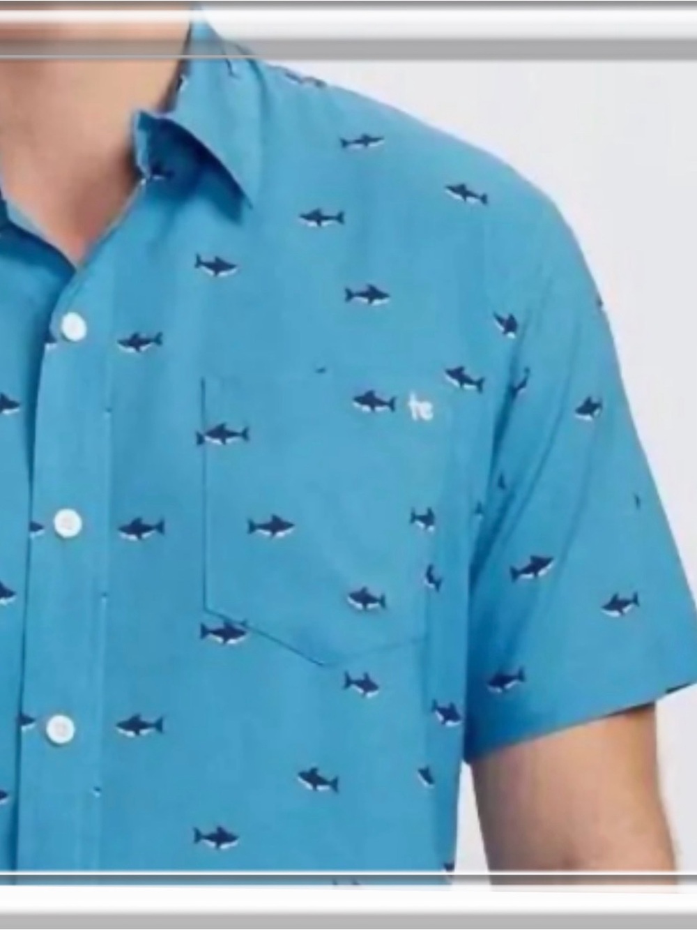 Tipsy Elves Men's Shark Button Down Hawaiian Short Sleeve Shirt Size Large Blue